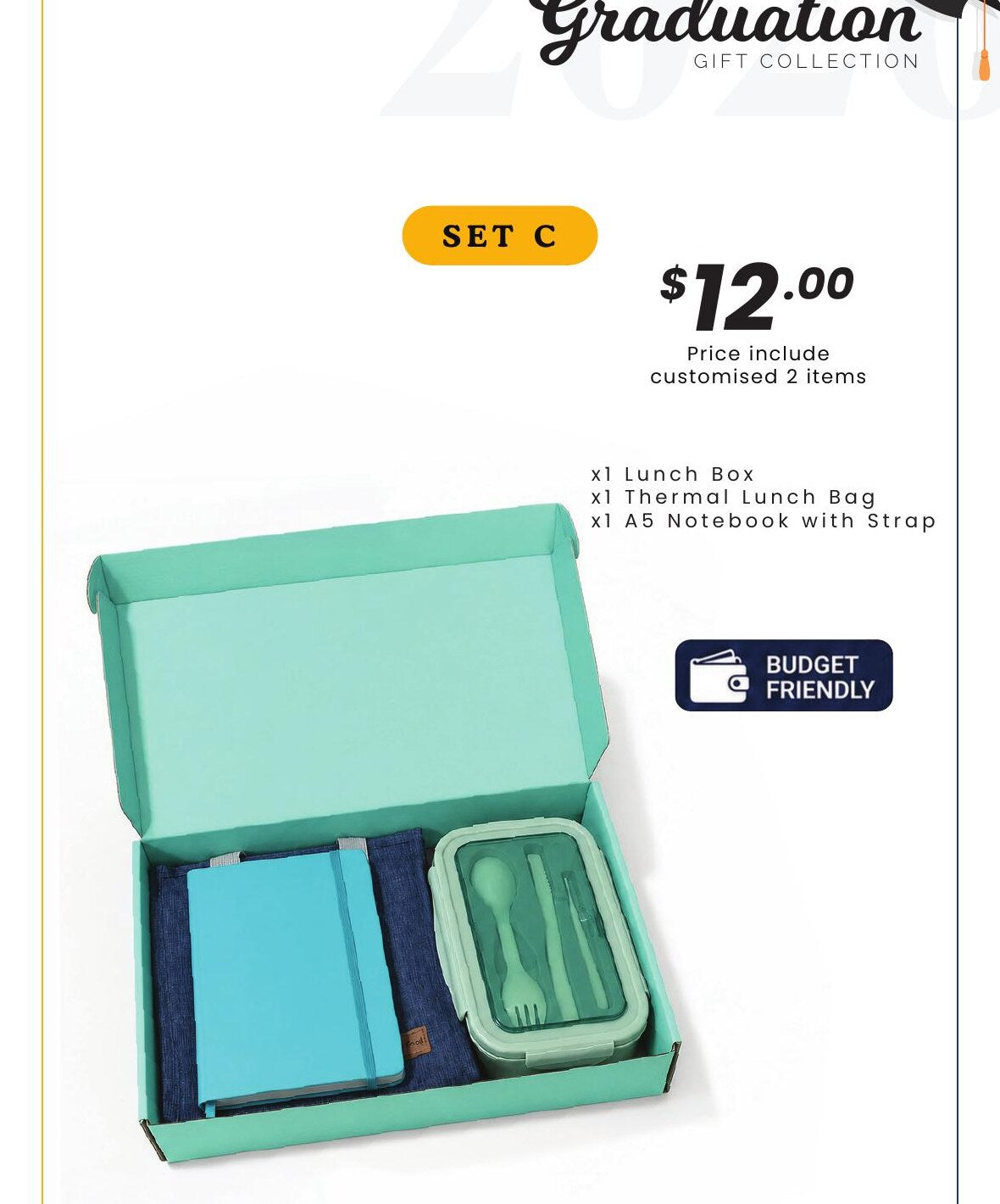 Graduation Gift Set C with lunch box, thermal bag and notebook