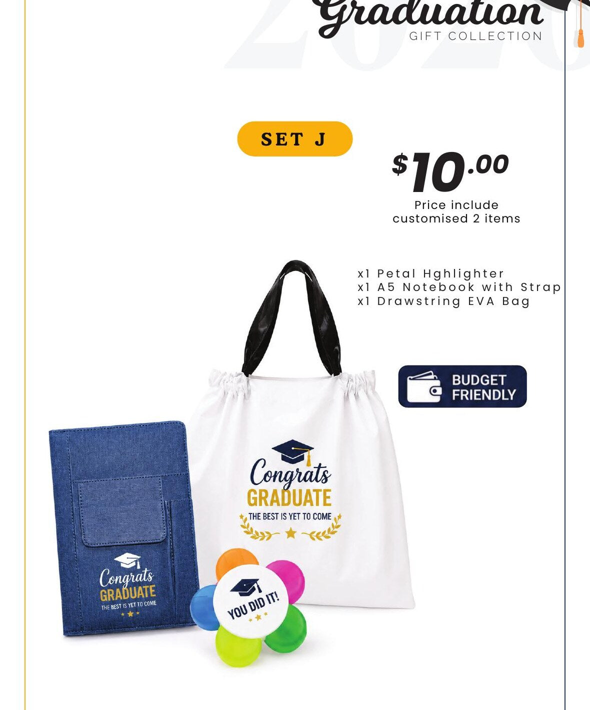 Graduation Gift Set J with notebook, highlighter and bag