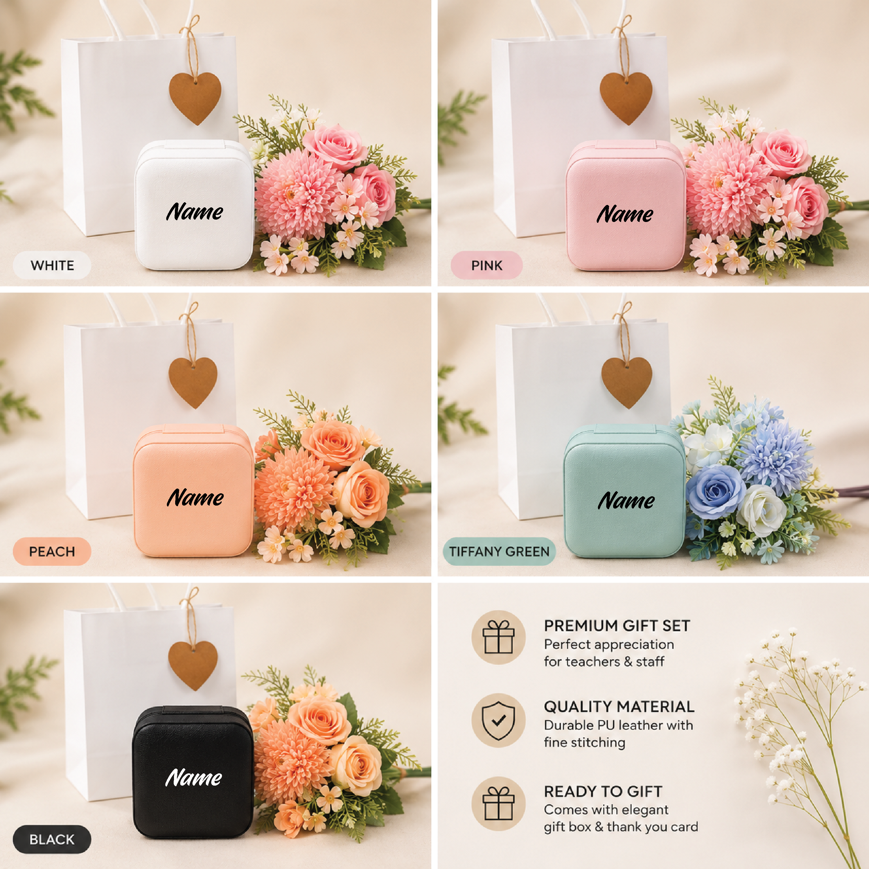 Personalised jewellery organiser gift set in five colours