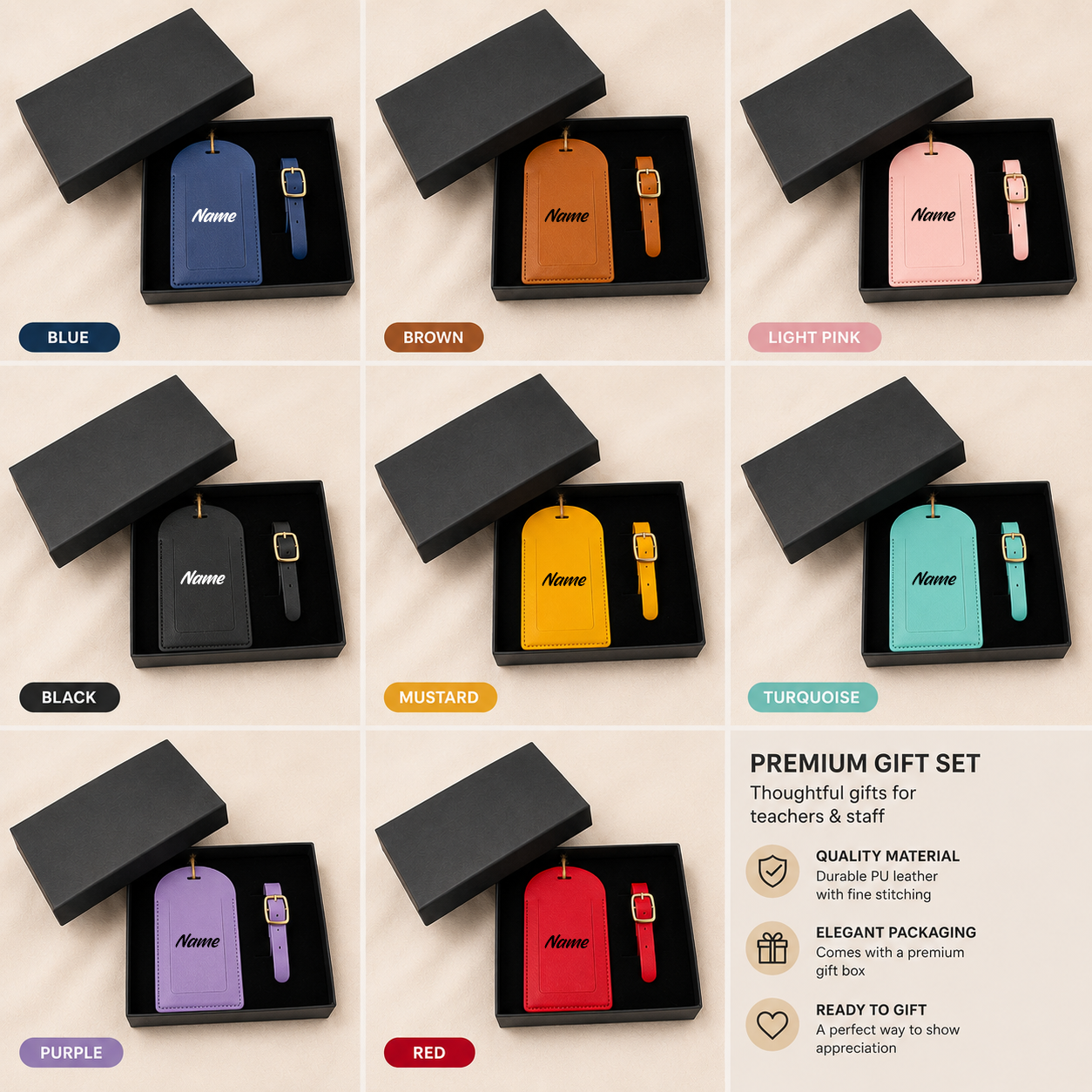 Personalised luggage tag gift set in eight colours