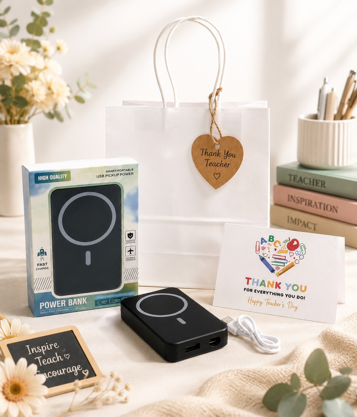Black power bank Teachers' Day gift set