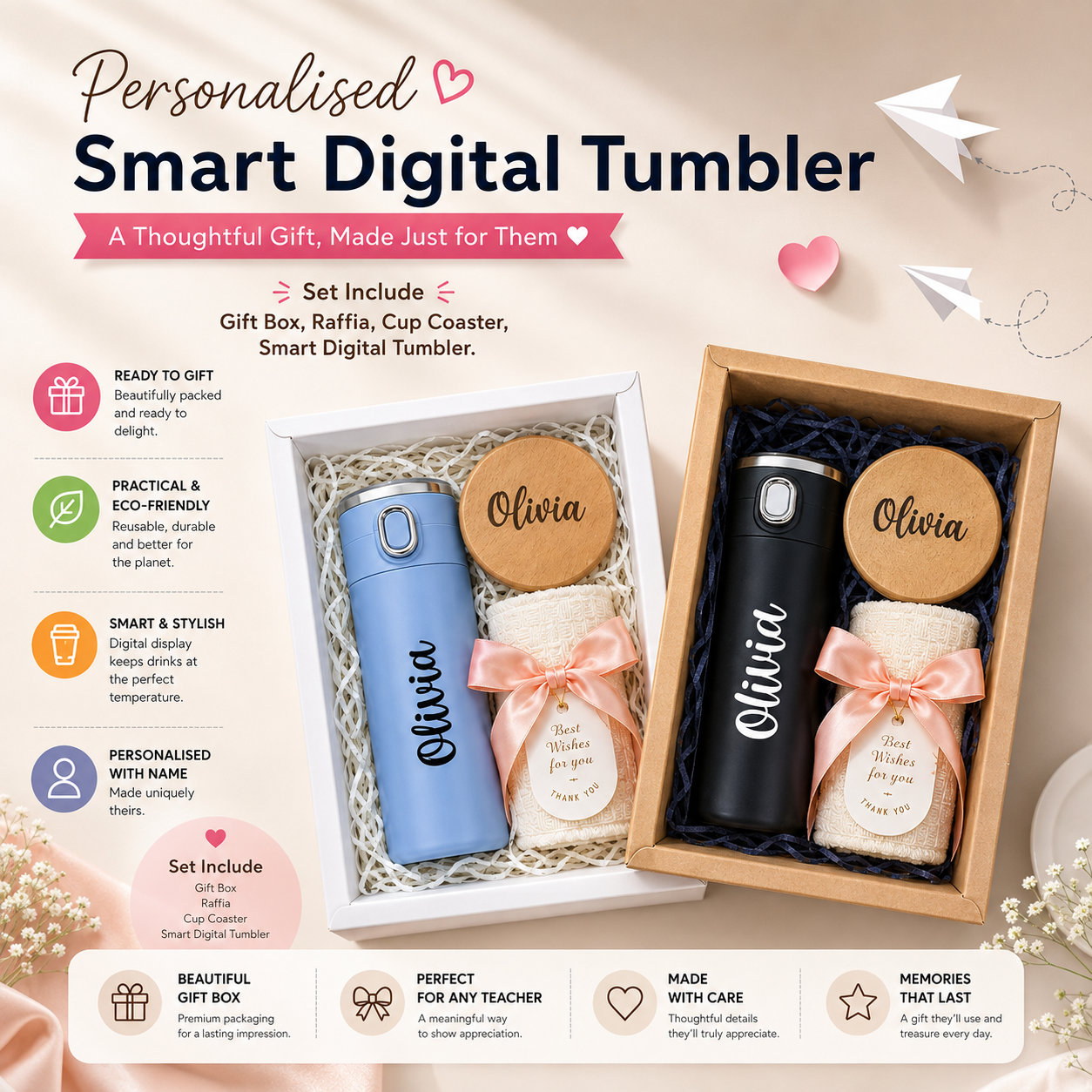 Blue and black personalised smart digital tumbler gift sets