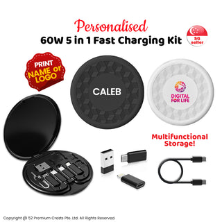 Personalised 60W 5 in 1 Fast Charging Cable | Customised Logo Corporate Gift Charger Set | Customized Data Cable Kit