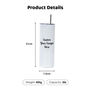 Skinny Tumbler (Stainless Steel) (White) (20oz)