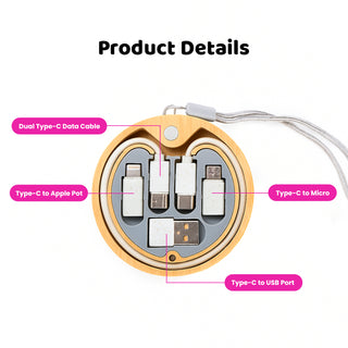 Personalised Eco-Friendly Bamboo Multi Cable Set | Custom Logo Corporate Gift Charger Set | 4-in-1 Charging Cable Kit