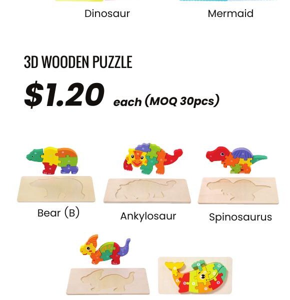 Animal-shaped 3D wooden puzzles