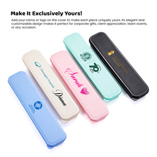 Personalised Wheat Cutlery Set with Box | Customised Utensil Kit with Case | Personalized Fork and Spoon Set