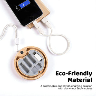 Personalised Eco-Friendly Bamboo Multi Cable Set | Custom Logo Corporate Gift Charger Set | 4-in-1 Charging Cable Kit