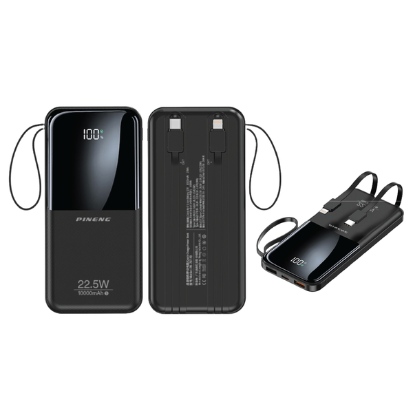 PINENG 10,000mAh Powerbank with Built in Cables
