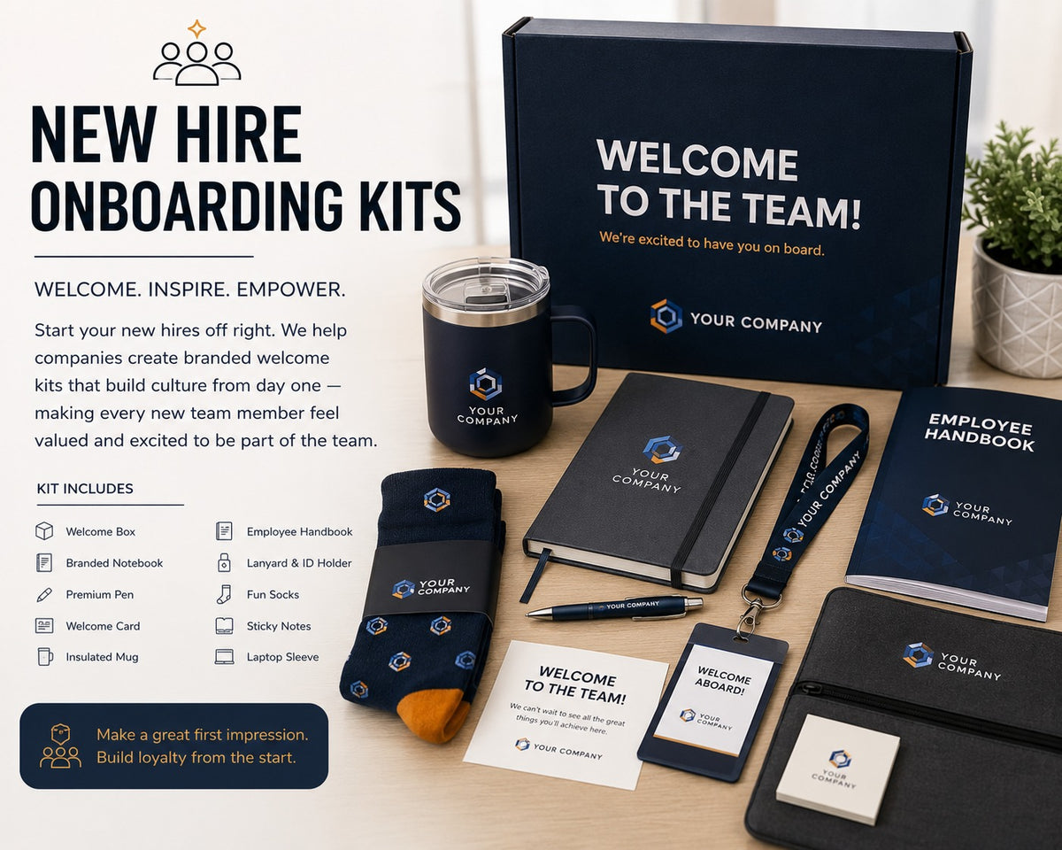 New hire onboarding kit with branded employee welcome gifts