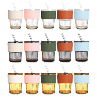 Customised 450ml Glass Mug with PU sleeve