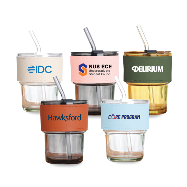 Customised 450ml Glass Mug with PU sleeve