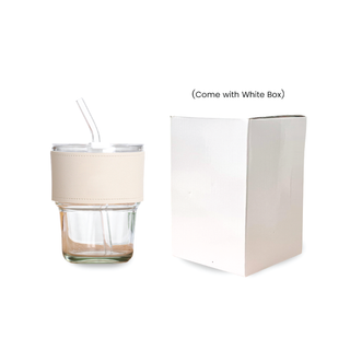 Customised 450ml Glass Mug with PU sleeve