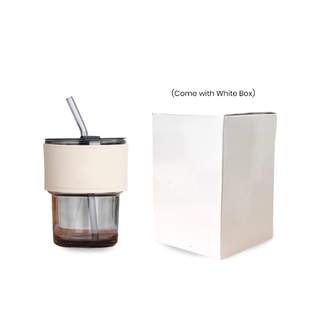 Customised 450ml Glass Mug with PU sleeve