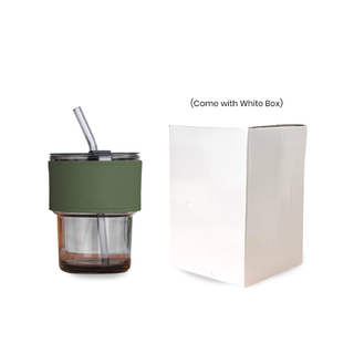 Customised 450ml Glass Mug with PU sleeve