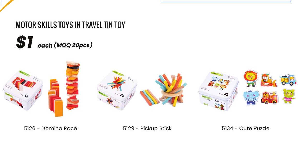 Motor skills toys in travel tins