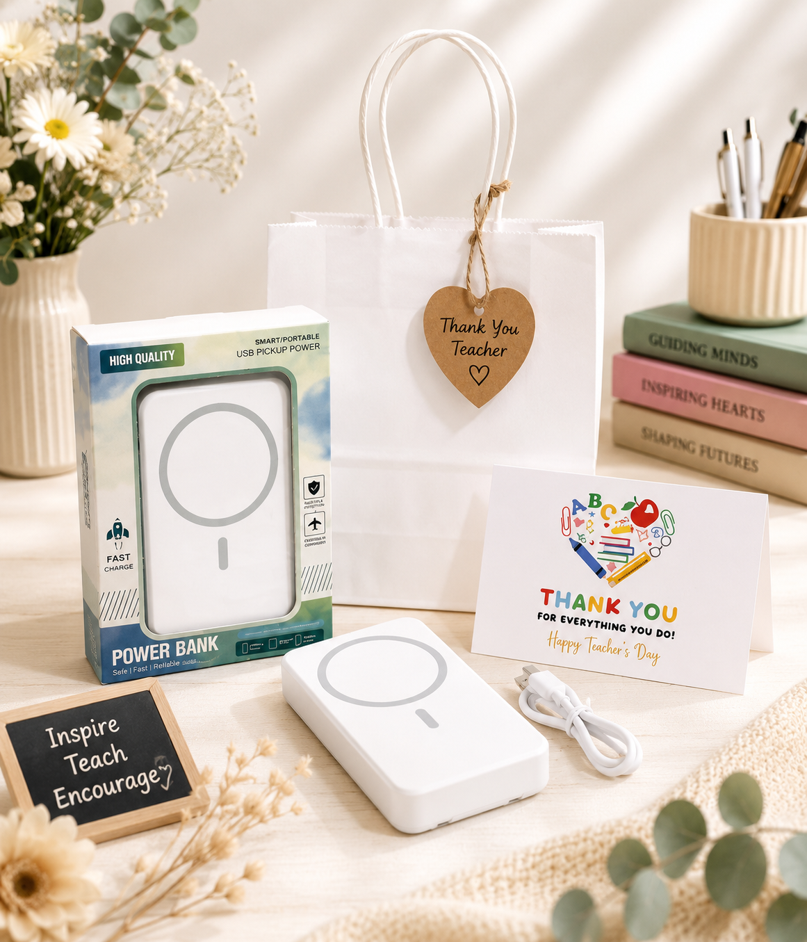 White power bank Teachers' Day gift set